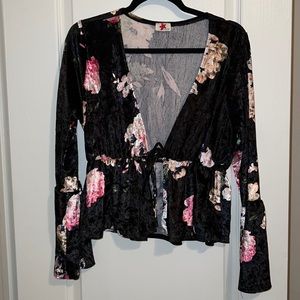 Blue Leopard velvet blouse